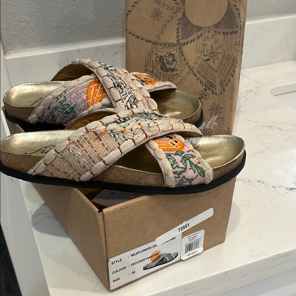 Free People Patched Kantha Slide Sandals